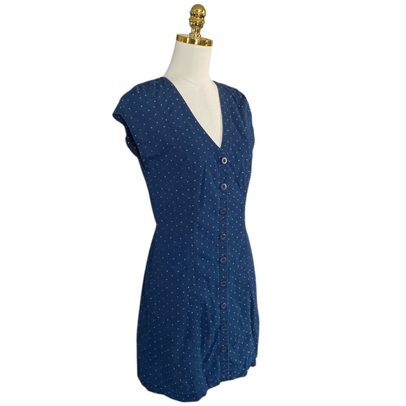 Madewell Indigo Cap-Sleeve Button-Front Dress in Rainbow Heart Women’s Size 4 - Picture 6 of 10